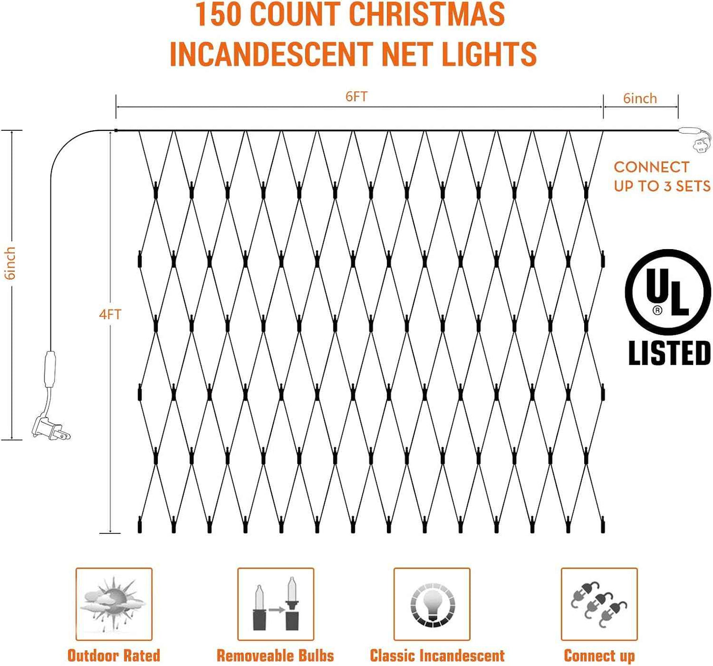 Lomotech Christmas Net Lights – 6ft x 4ft Connectable Mesh Lights for Patio, Garden and Yard Holiday Displays