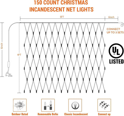Lomotech Christmas Net Lights – 6ft x 4ft Connectable Mesh Lights for Patio, Garden and Yard Holiday Displays