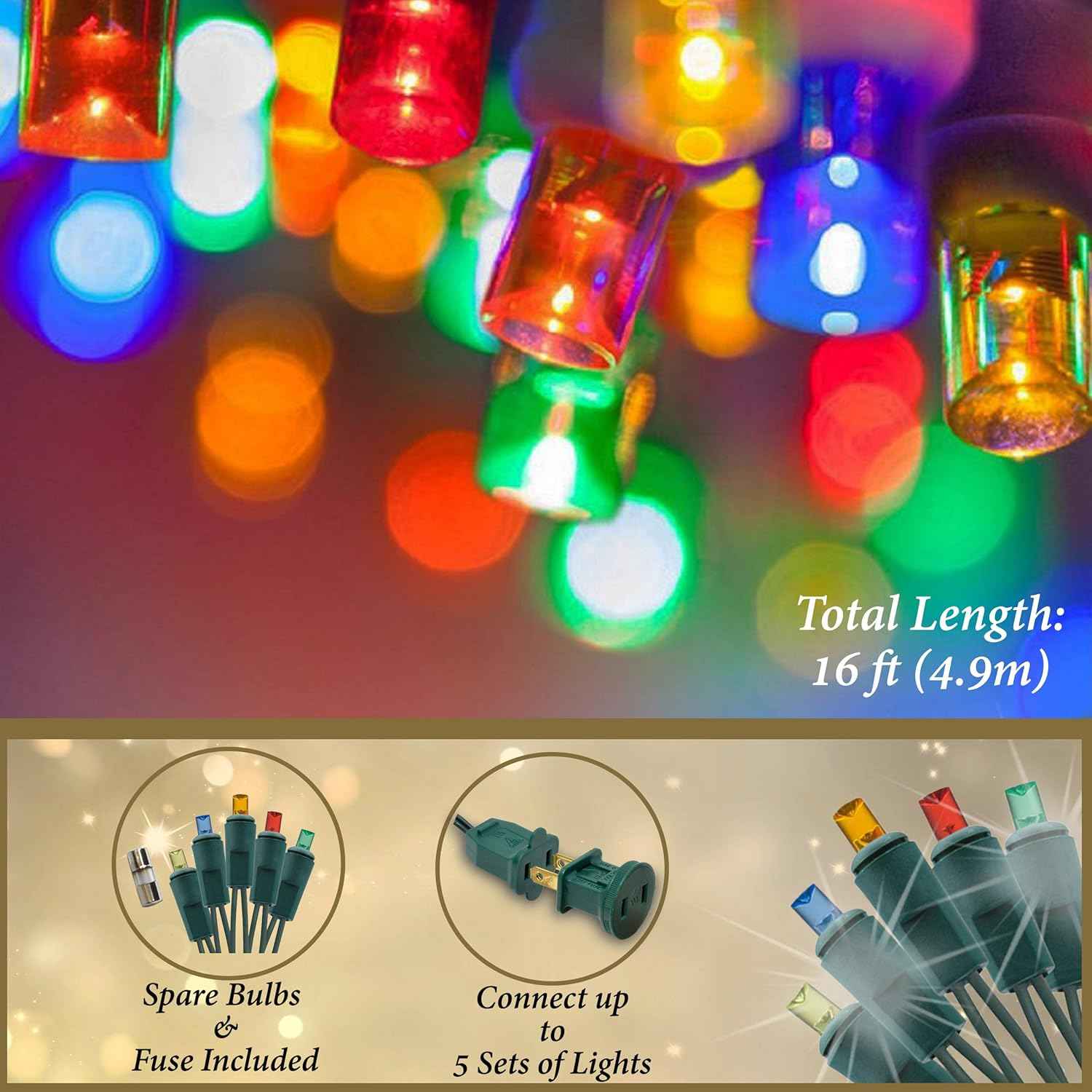 Holiday Essence Cool Touch LED String Lights – Safe Nursery and Kids Bedroom Decor, Multicolor 16ft Strand