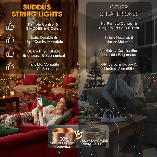 suddus 200 LED Outdoor String Lights – IP44 Waterproof Patio Lights with End-to-End Connectability Up to 396ft