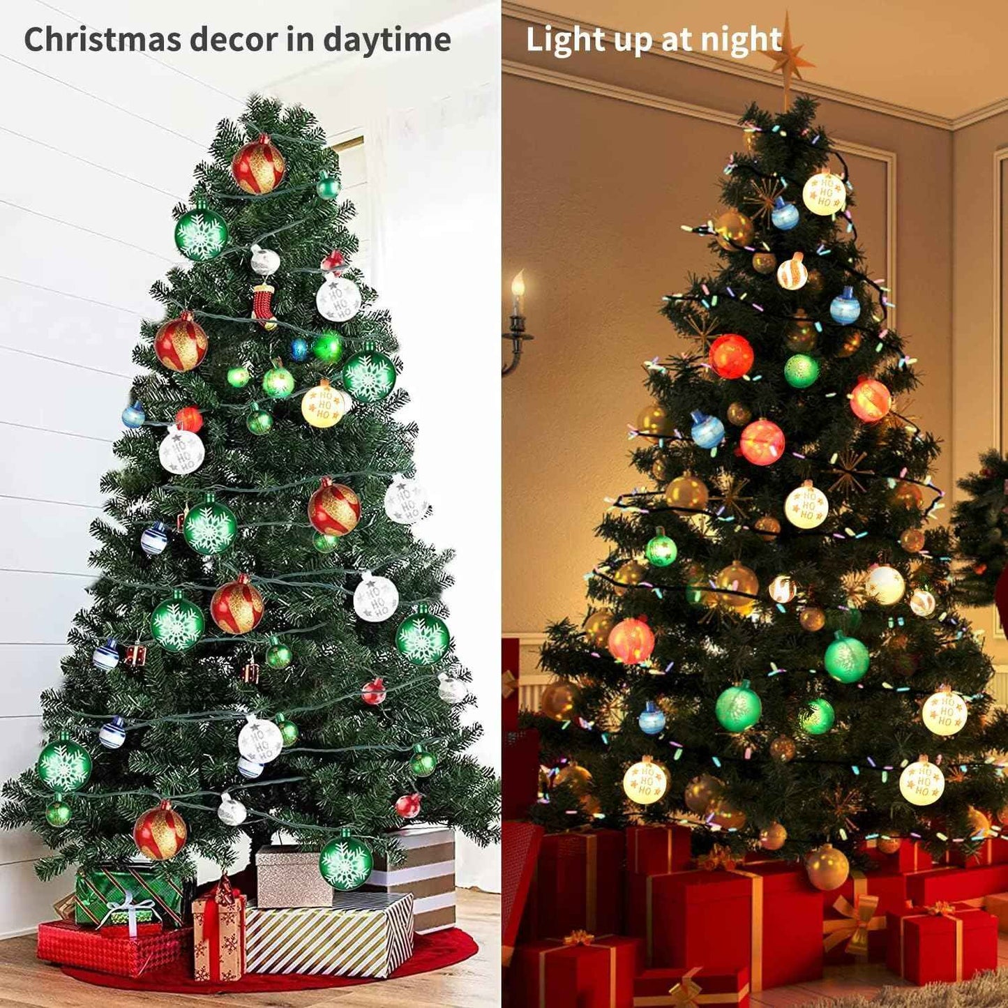 MerryMuse Single-Strand Ornament Lights 28ft, Clean Minimalist Christmas Decor with Subtle Star Pattern Bulbs