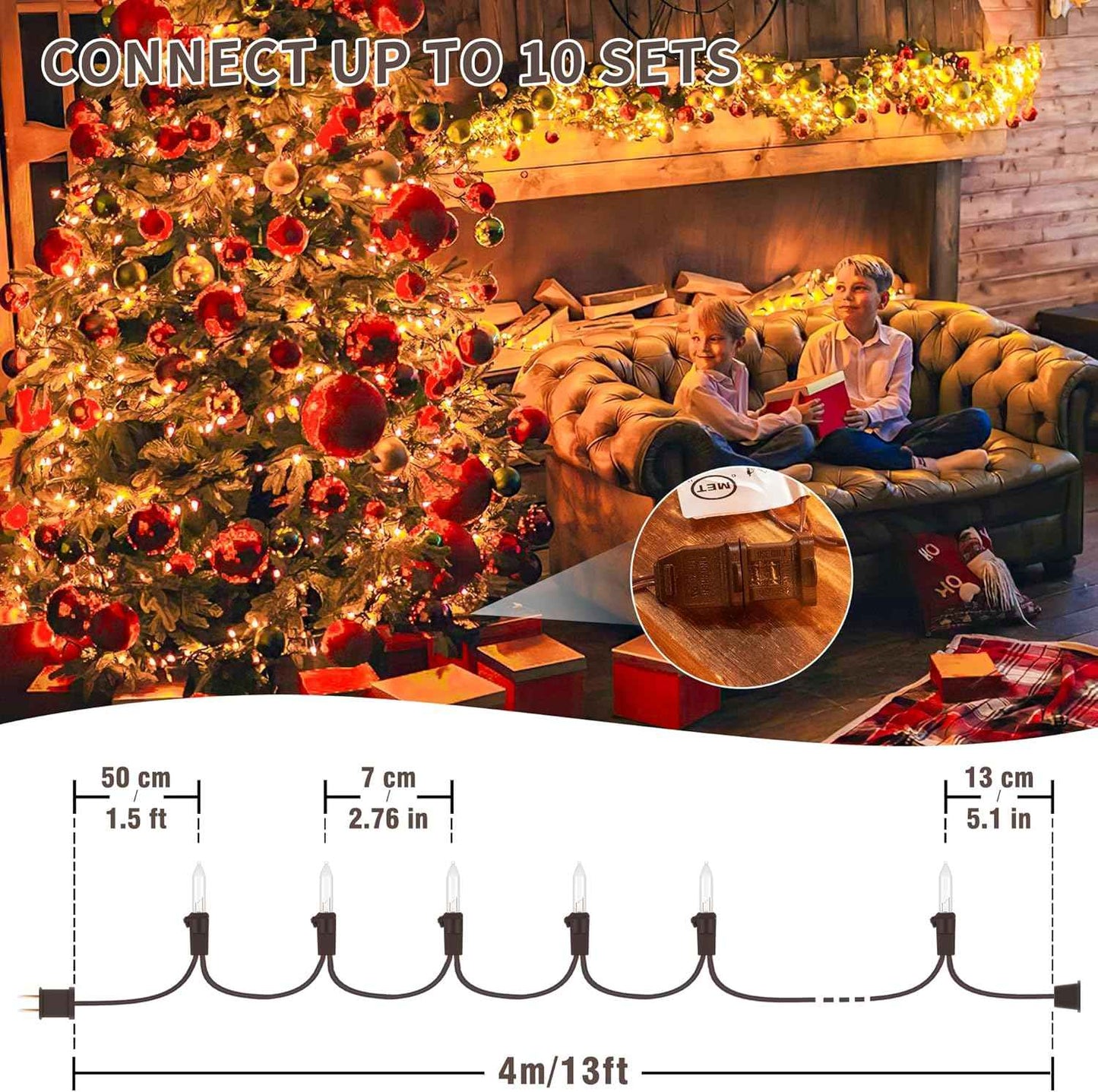 YOUNGAR 13FT 50 Clear Incandescent String Lights with Brown Wire – UL-Tested Indoor and Outdoor Safe Lighting with Built-In 3A Fuse