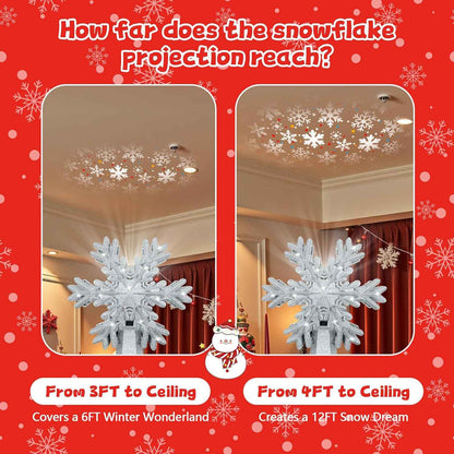 [Brand Name] 3D Glitter Snowflake Tree Topper – Cozy Bedroom Holiday Aesthetic with Rotating Wall and Ceiling Projection