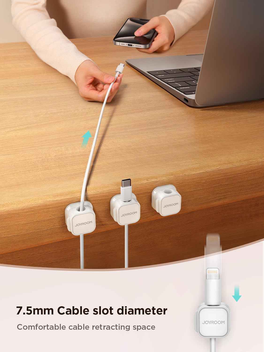 JOYROOM Magnetic Cable Clips for Living Room TV Console, Stylish Adhesive Wire Organizer