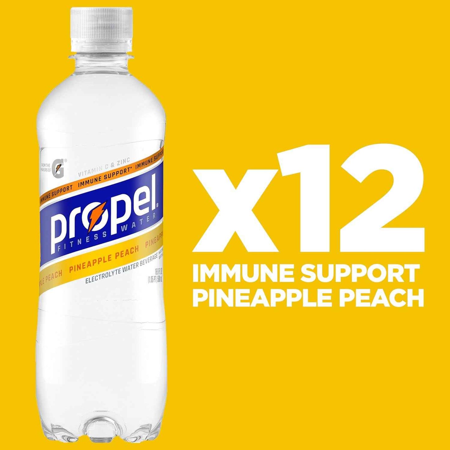 Propel Immune Support Water – Portable Hydration for Camping, Hiking, and Trail Adventures, Pineapple Peach 12 Pack