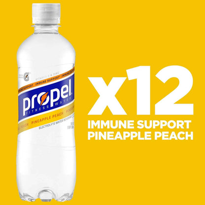 Propel Immune Support Water – Portable Hydration for Camping, Hiking, and Trail Adventures, Pineapple Peach 12 Pack