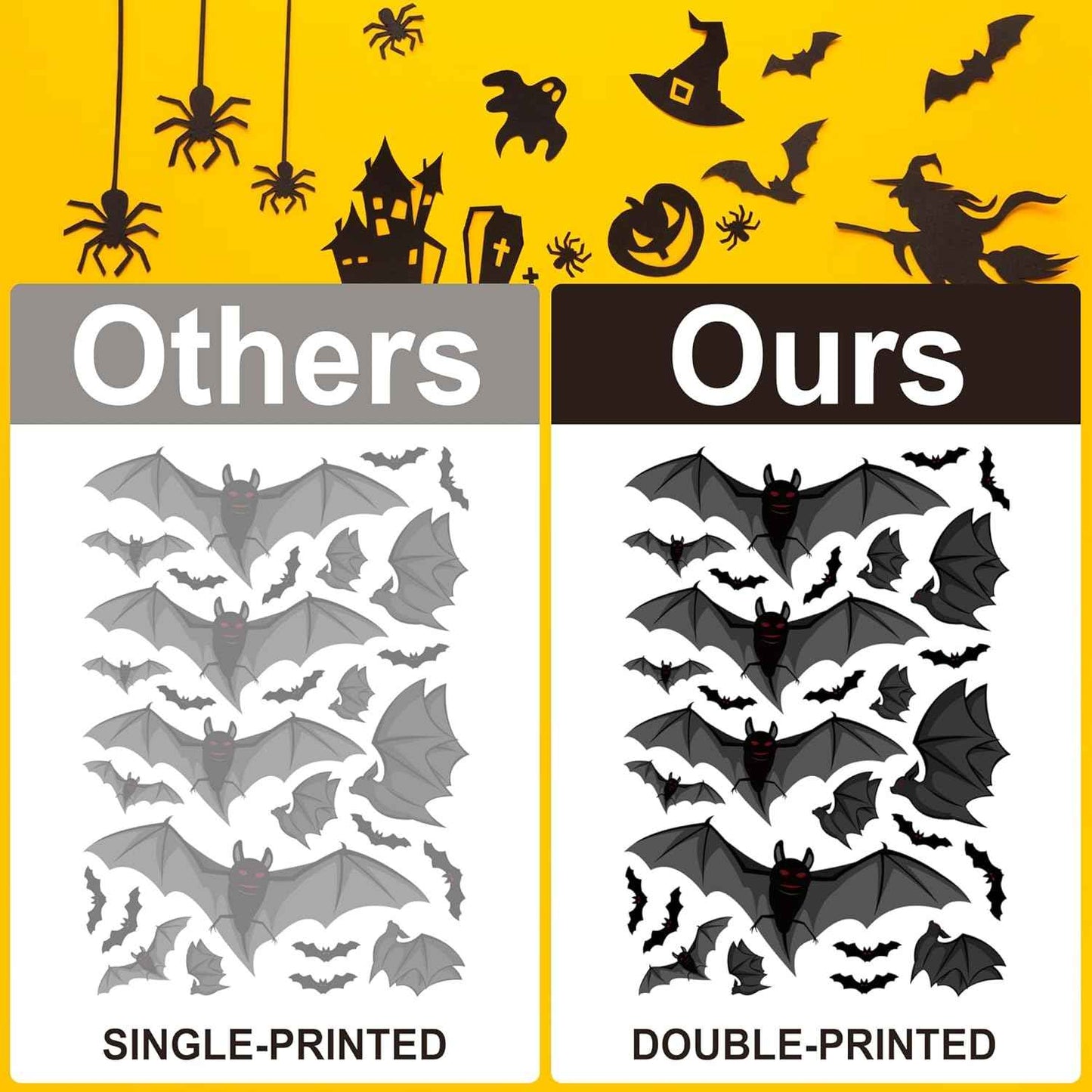 Pumpkin Spider Bats Shop Window Clings – Cozy Halloween Window Accent for Living Room and Bedroom, Double-Sided Design