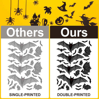 Pumpkin Spider Bats Shop Window Clings – Cozy Halloween Window Accent for Living Room and Bedroom, Double-Sided Design