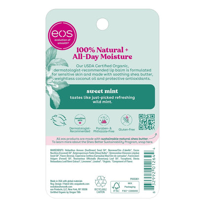 eos 100% Natural & Organic Lip Balm Sticks - Sweet Mint, Parent-Approved School Pocket Carry for Teens, Hypoallergenic