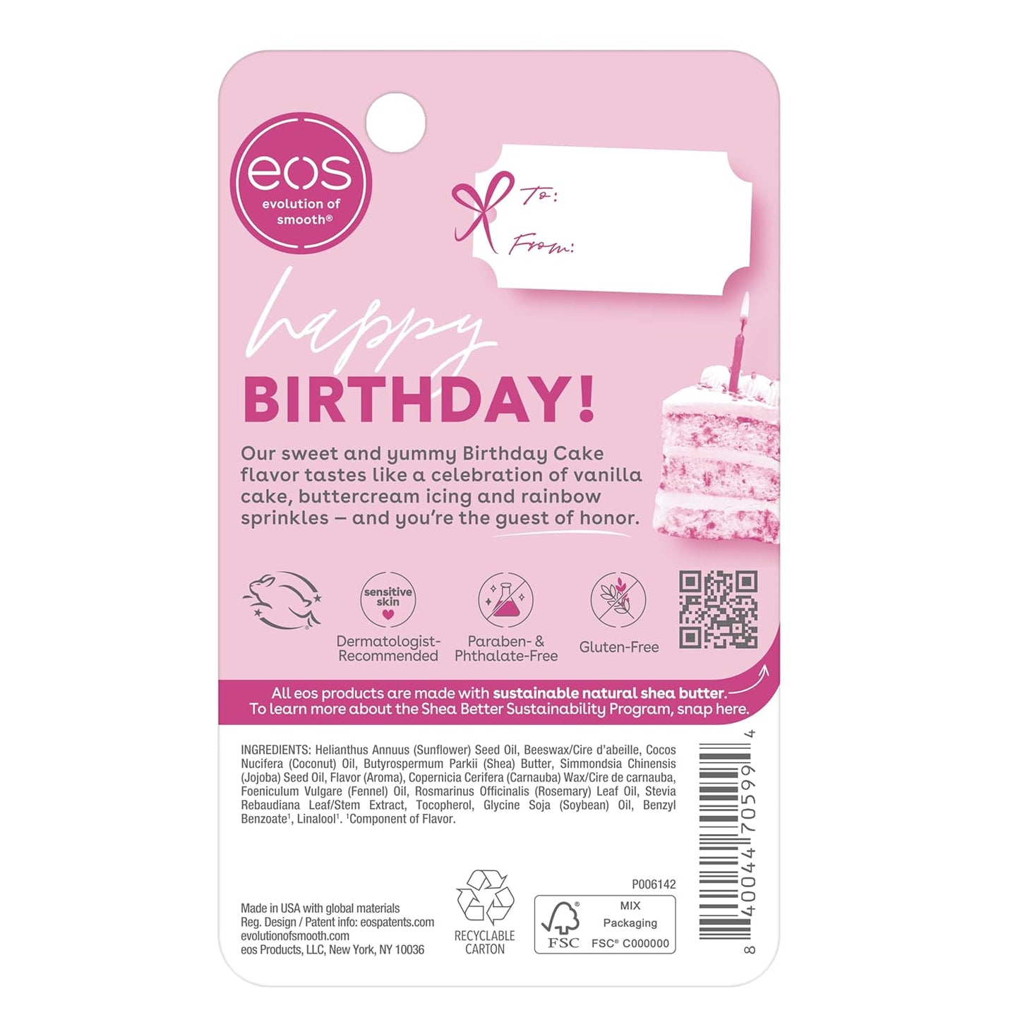 eos Natural Birthday Cake Lip Balm – Clean Aesthetic Vanity Essential in a Compact Sphere, Natural Shea Butter Hydration