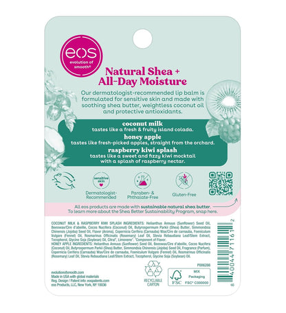 eos Natural Shea Lip Balm 3-Pack – Clean, Uncluttered Everyday Carry with Three Effortless Flavors in a Neutral Oval Tube