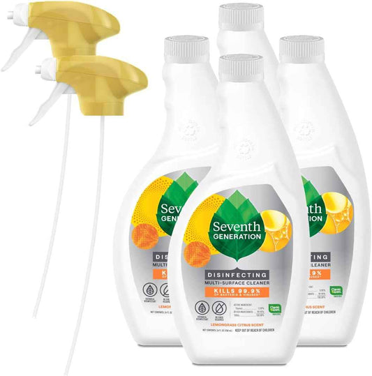 Seventh Generation Lemongrass Citrus Disinfecting Multi-Surface Cleaner for Family Kitchens, Germ-Kill on Counters Without Harsh Chemicals