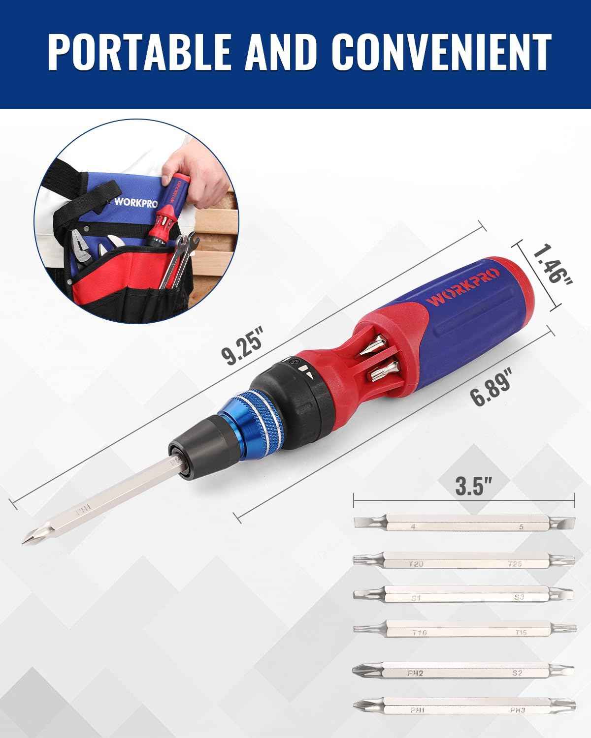 WORKPRO 12-in-1 Ratcheting Screwdriver – Camping Toolkit Essential for Trail and Camp Repairs