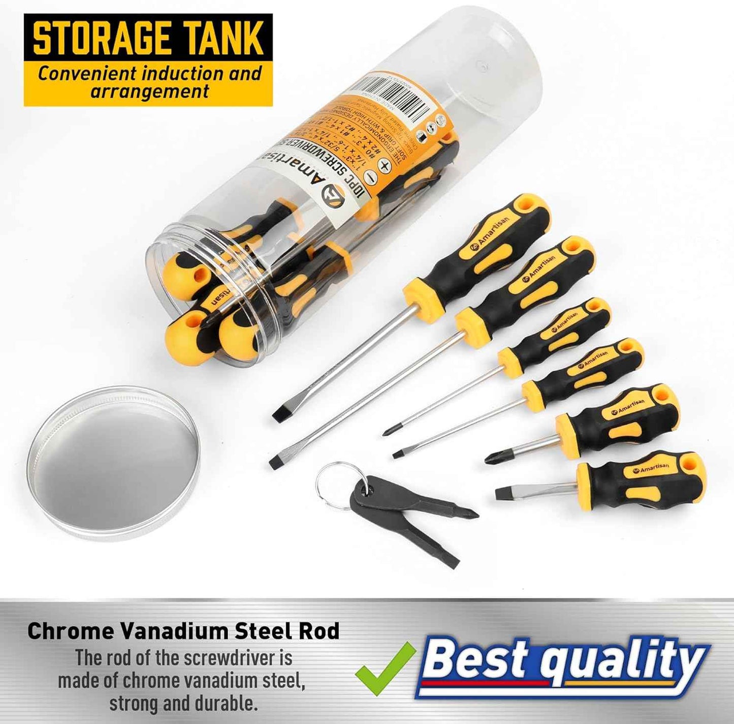 Amartisan 10-Piece Magnetic Screwdriver Set – Clean Storage Solution for Clutter-Free Workshops, Transparent Bucket