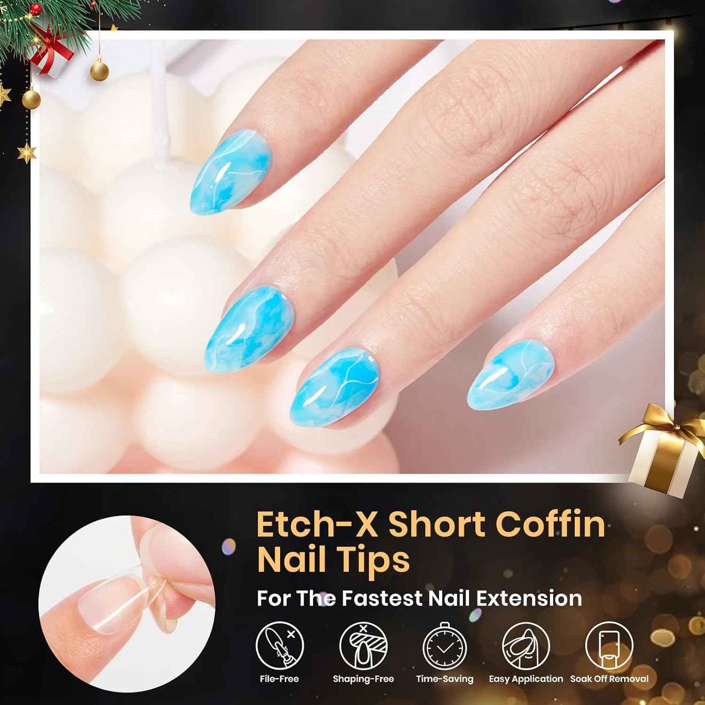 Beetles Gel Nail Tips 576Pcs Pre-shape Short Almond Etch-X Nail Tips – Clean Half-Matte Press-On Nails, 12 Sizes for an Uncluttered Nail Station