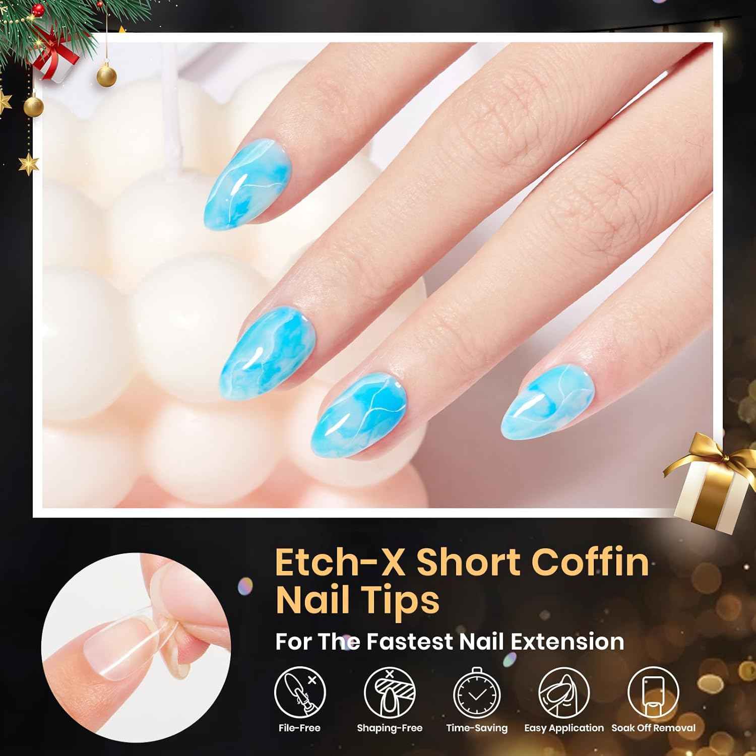 Beetles Gel Nail Tips 576Pcs Pre-shape Short Almond Etch-X Nail Tips – Clean Half-Matte Press-On Nails, 12 Sizes for an Uncluttered Nail Station