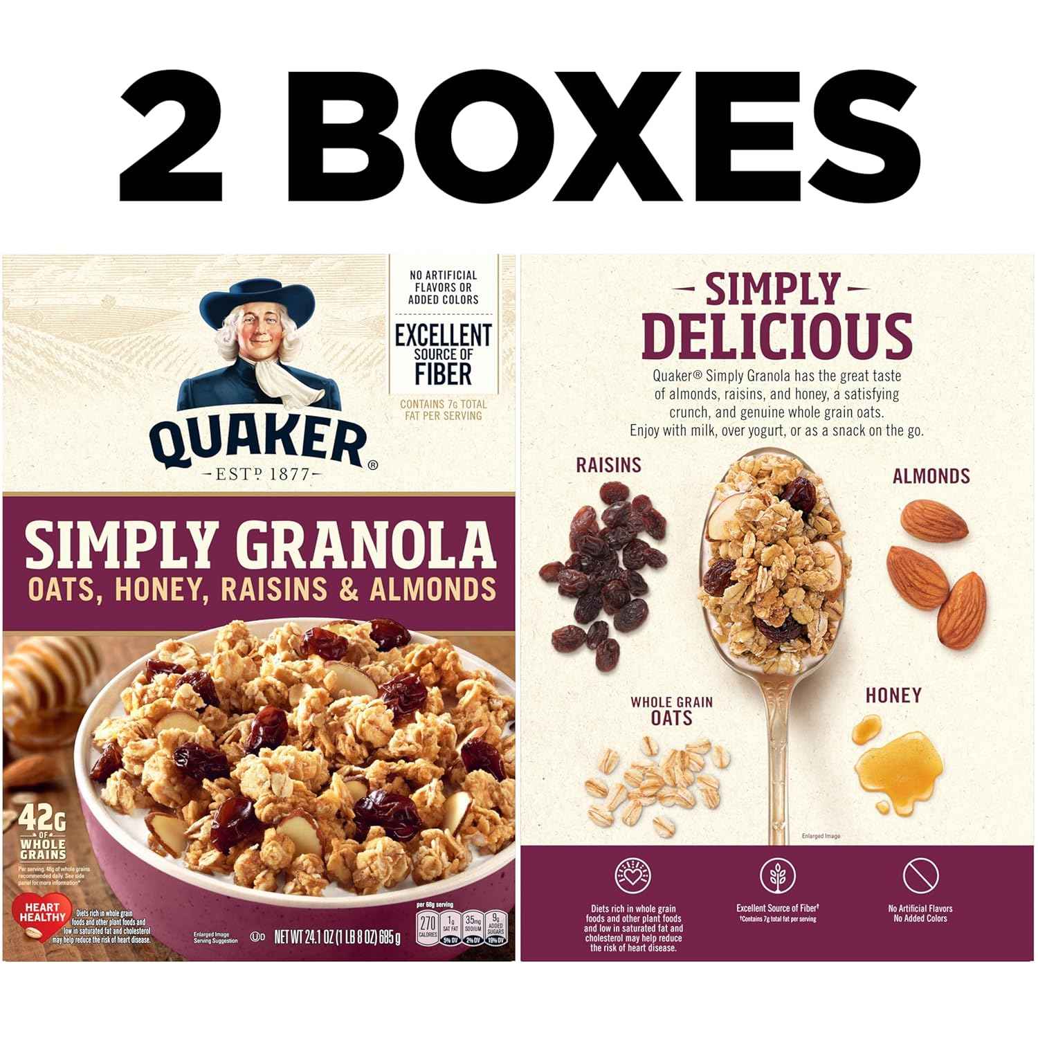 Quaker Simply Granola Honey & Raisin Twin Pack – No Artificial Colors Lunchbox Snack for Kids