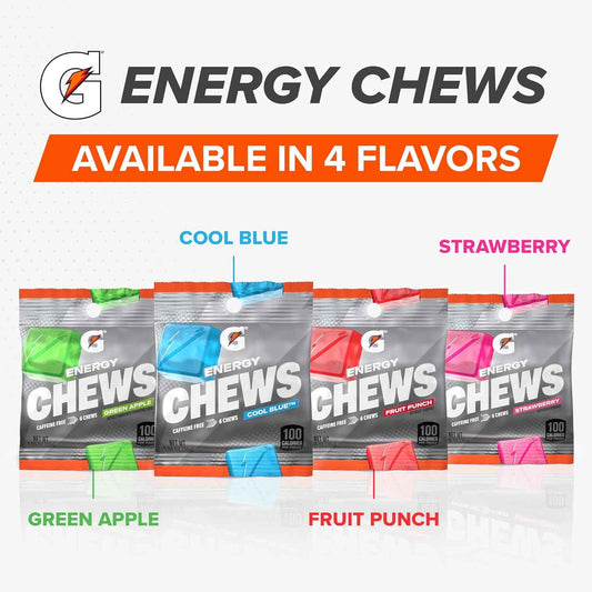 Gatorade Energy Chews Cool Blue – Type 1 Diabetic Hypoglycemia Rescue Chew, Fast-Acting Glucose Alternative in 100 Calorie Pouches