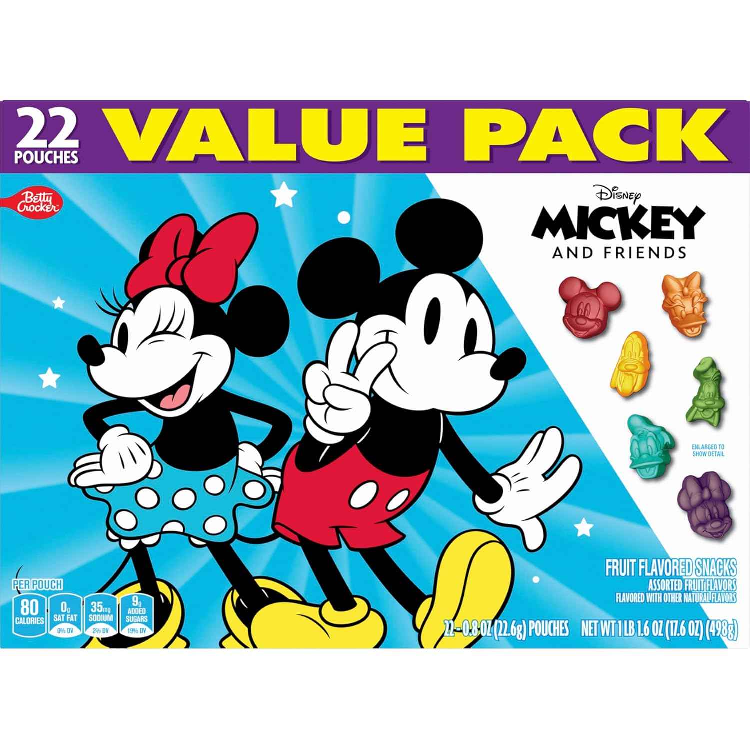 Disney Mickey and Friends Fruit Flavored Snacks, 22 Ct Guilt Free Lunchbox Snack for Health Conscious Parents