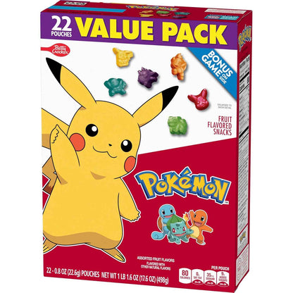 Pokemon Fruit Flavored Snacks, Chewy Lunchbox Treat Pouches for Kids' School Lunches, Gluten Free Value Pack, 17.6 oz, 22 Pouches
