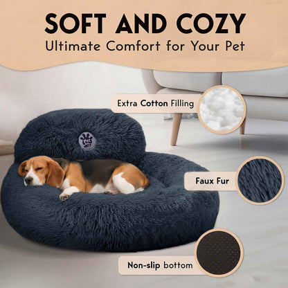 PetJett Calming Dog Bed Medium – Donut Round Anti-Anxiety Bed for Corgis, Frenchies & Beagles, Soothing Nightly Sleep Nest