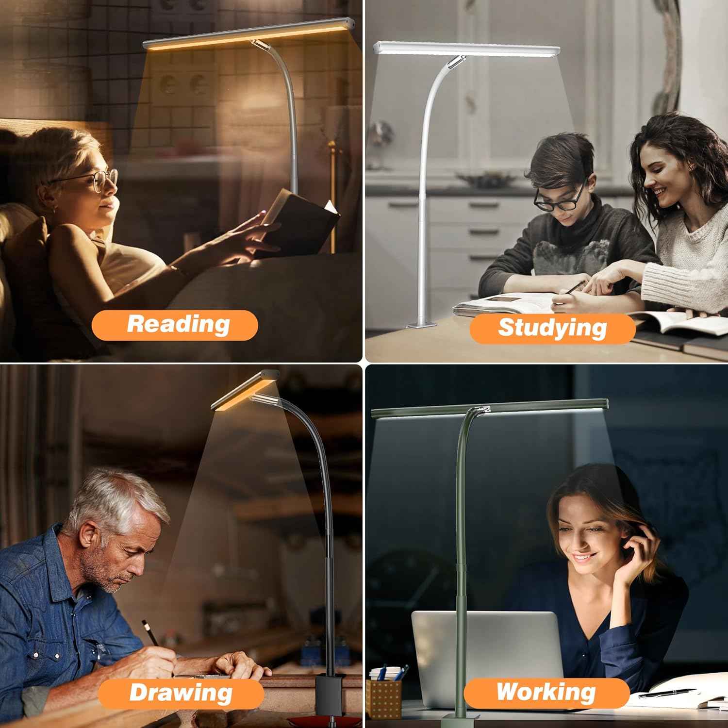 Minimalist Desk Lamp – Slim LED Monitor Light in Neutral Gray, Stepless Dimming Home Office Fixture