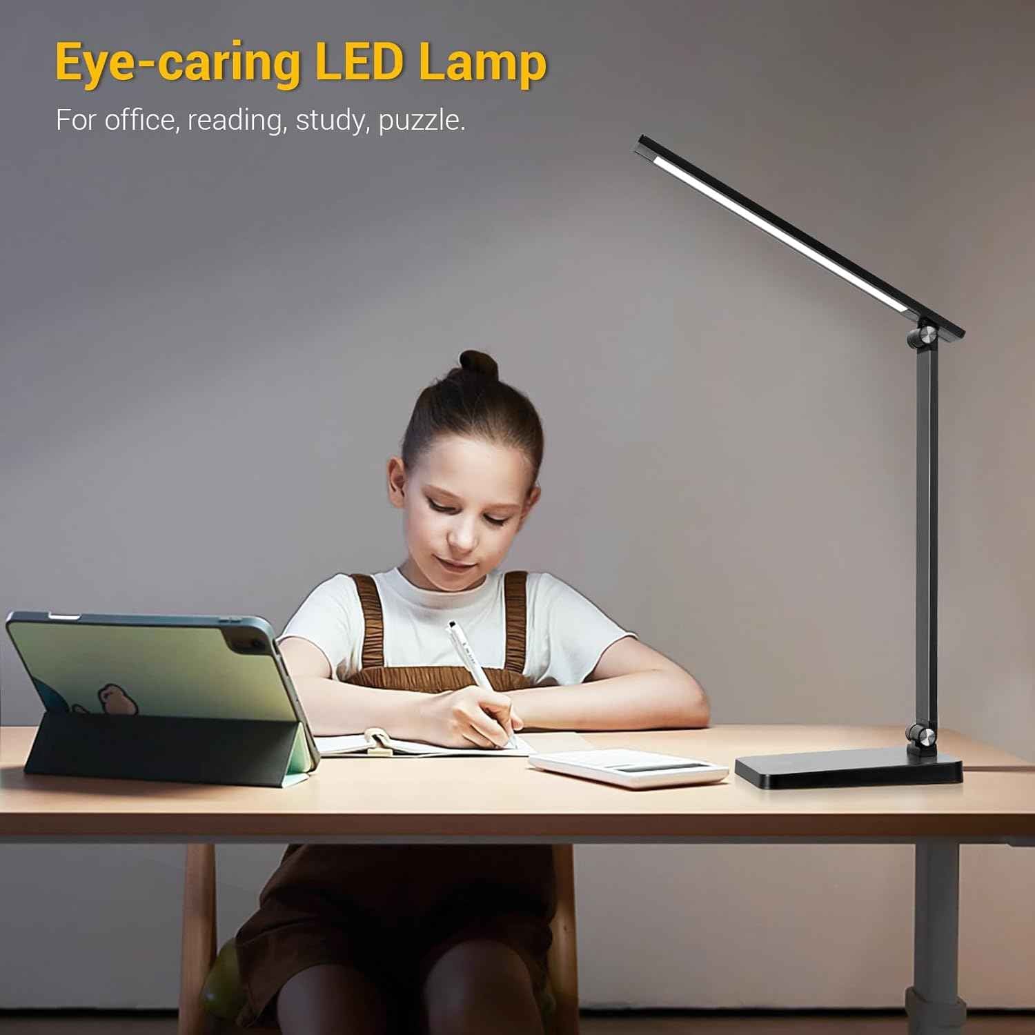 BrandName Minimalist Desk Lamp – Clean-Lined LED Task Light, 3-Level Touch Dimmer in Neutral Finishes