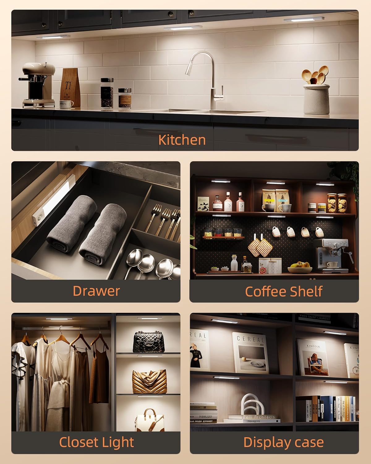 EZVALO Dimmable Closet Light – Three Color Temperature LED Bar for Designer Pantries, Wardrobes, and Styled Kitchen Counters