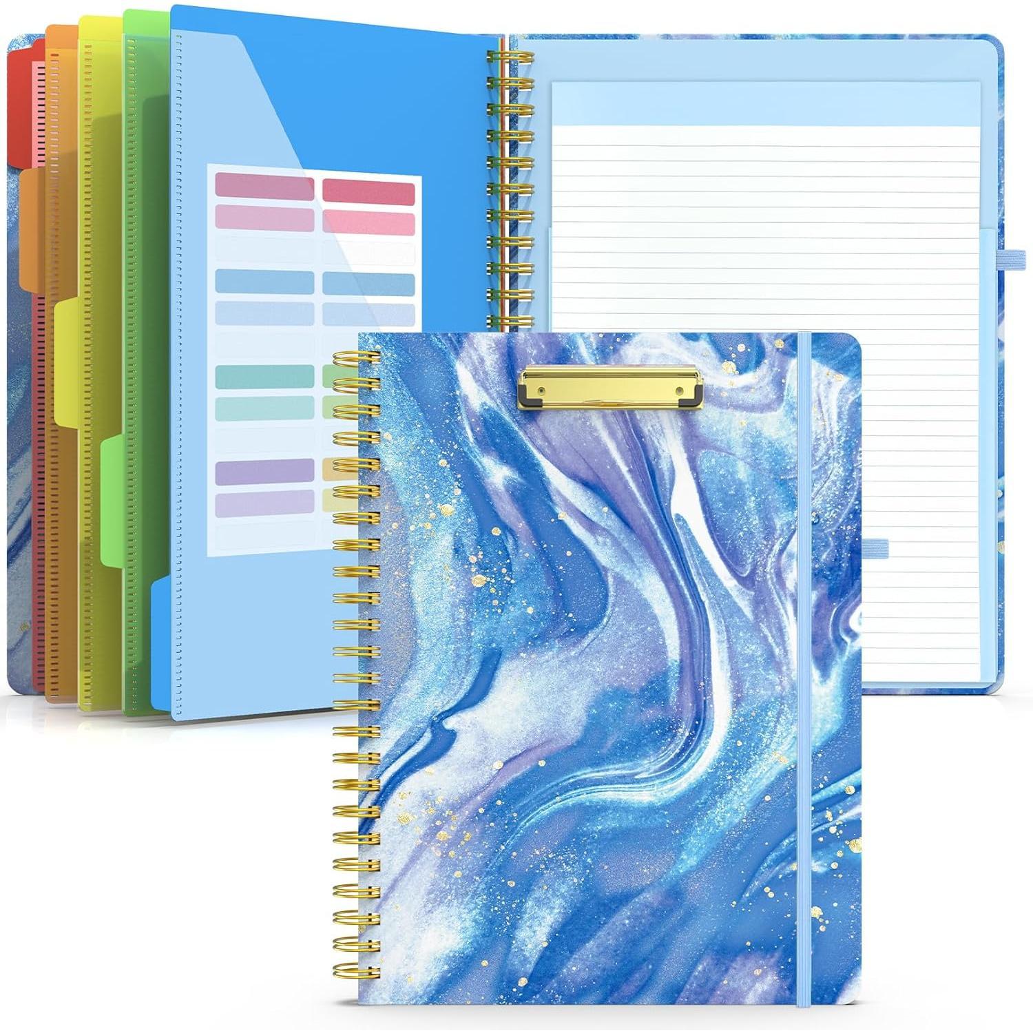 Sooez_Clipboard_Folio_with_Refillable_Notepad,_Clipboard_Folder_with_10_Storage_Pockets_for_Letter_Size,_Spiral_Clipboard_Notebook,_Cute_Portfolio_for_School_Office_Nursing