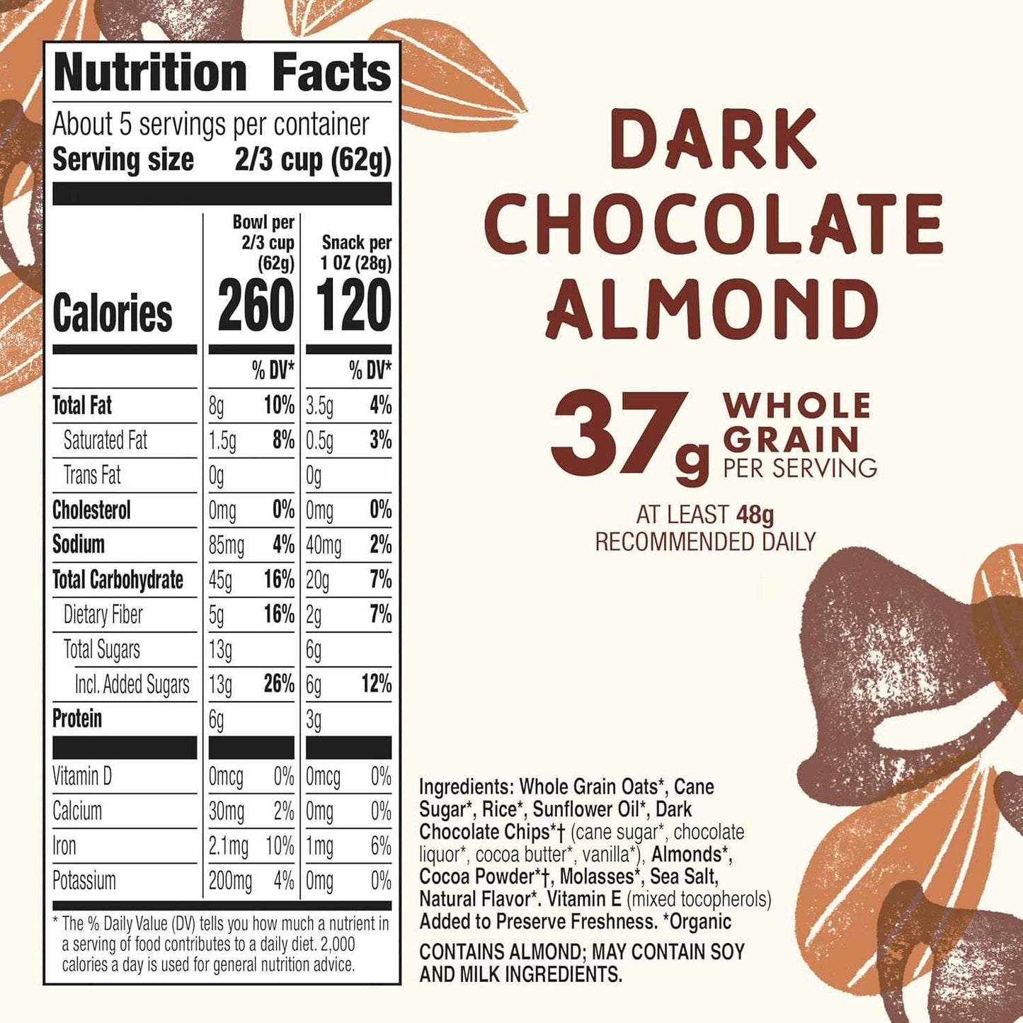 Cascadian Farm Organic Granola, Dark Chocolate Almond – Clean-Eating Breakfast Staple for Your Self-Care Breakfast Bar
