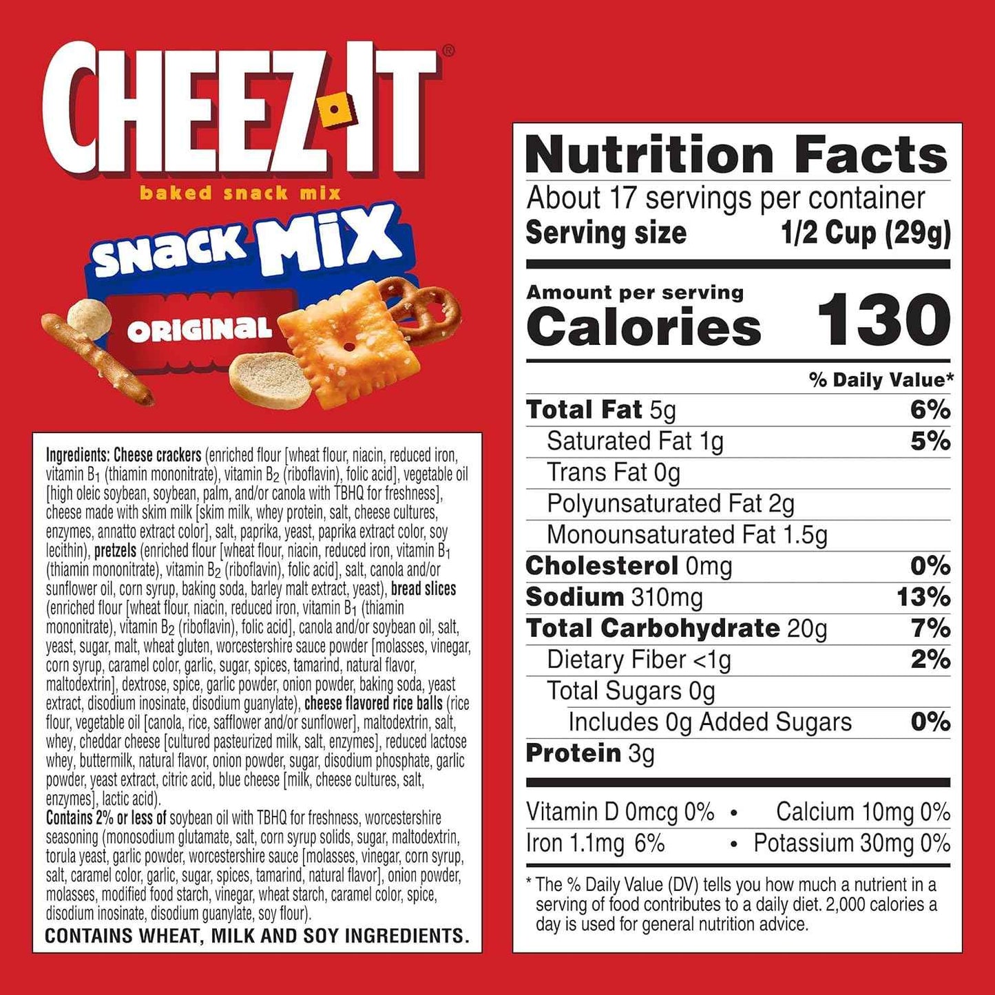 Cheez-It Snack Mix, On-the-Go Snack Box for Sports Events and Road Trips, Original, 17.8oz Box