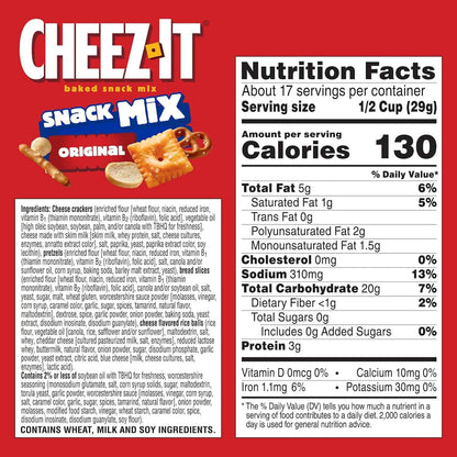 Cheez-It Snack Mix, On-the-Go Snack Box for Sports Events and Road Trips, Original, 17.8oz Box
