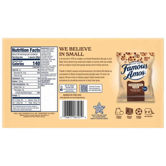 Famous Amos Bite-Size Chocolate Chip Cookies, 30 Count Single-Serve Packs for Halloween Treats and Holiday Gifting