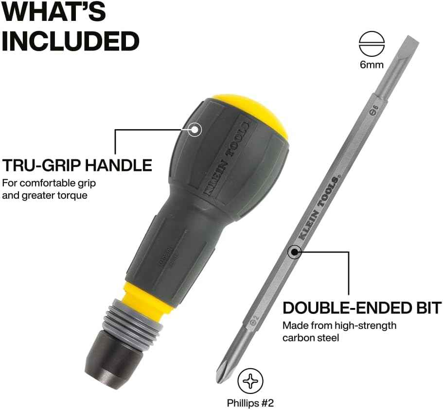 Klein Tools 32960A Fastbit Tru-Grip Screwdriver – Electrician's Productivity Driver for Panel Work, #2 Phillips and 6 mm Slotted