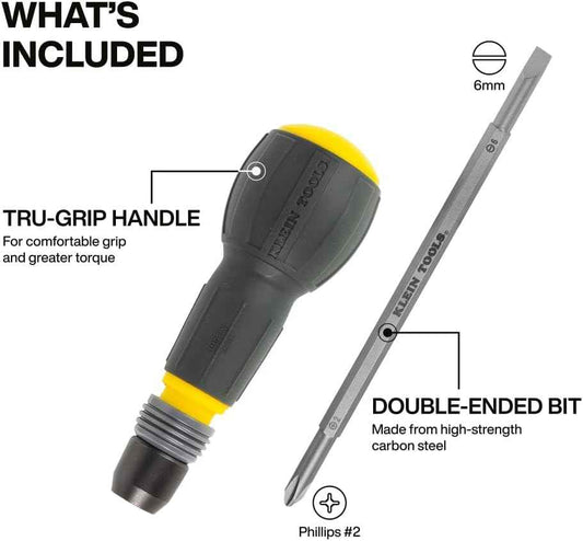 Klein Tools 32960A Fastbit Tru-Grip Screwdriver – Electrician's Productivity Driver for Panel Work, #2 Phillips and 6 mm Slotted