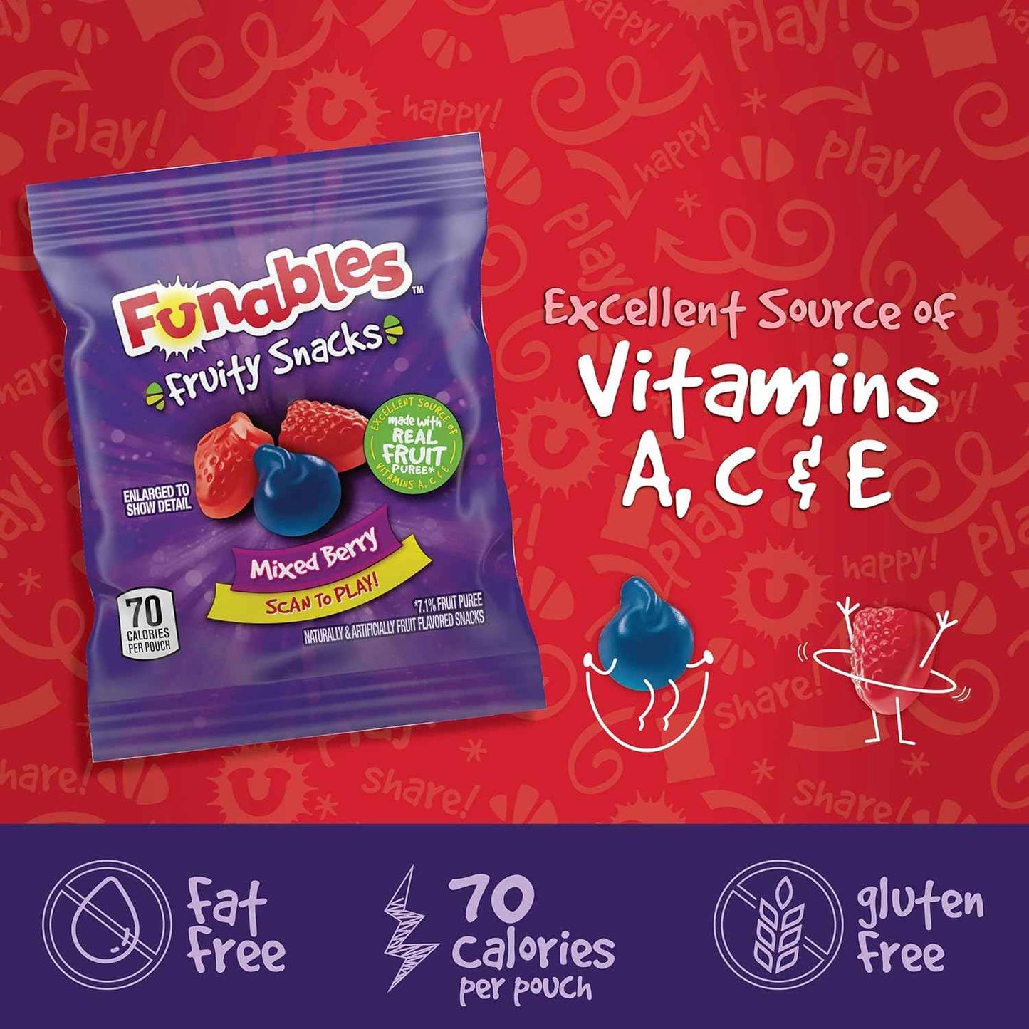 Funables Fruity Snacks Mixed Berry, Grab-and-Go Pouch for School Cafeteria and Study Sessions, 22-Count