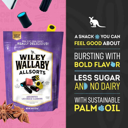 Wiley Wallaby Allsorts Licorice Candy – Resealable Travel Snack for Road Trips, Camping, and Outdoor Adventures