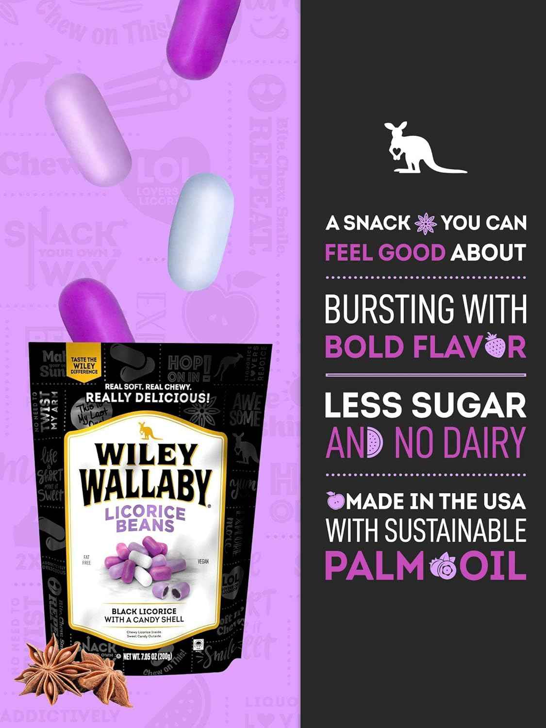 Wiley Wallaby Black Licorice – Camping Trip Snack for Sweet-Salty Cravings, Resealable Pouch