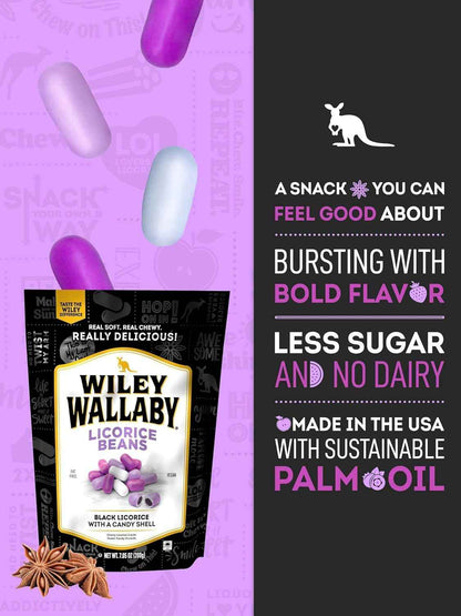 Wiley Wallaby Black Licorice – Camping Trip Snack for Sweet-Salty Cravings, Resealable Pouch