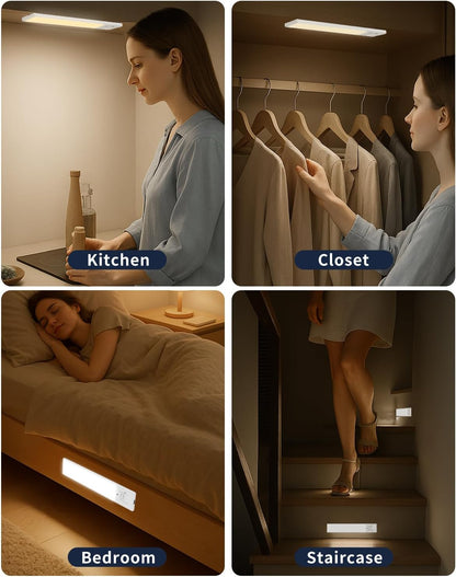 FBY Closet Light, Slim Metal Design LED for Wardrobe and Bedroom Ambiance, 3 Color Temperature Rechargeable 3-Pack