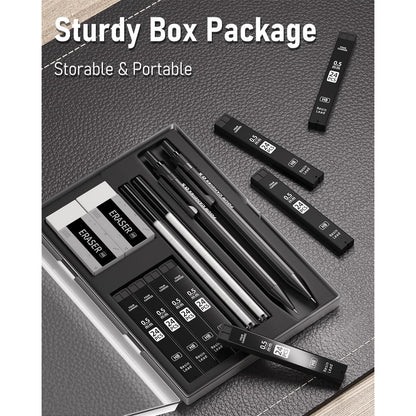 Four_Candies_Metal_Mechanical_Pencils_0.5mm,_2PCS_Mechanical_Pencils_0.5_with_Dual_Spring,_8_Tubes_HB_Lead_Refills,_2PCS_4B_Erasers_and_18PCS_Eraser_Refills,_Mechanical_Pencil_Set_for_Writing_Drawing