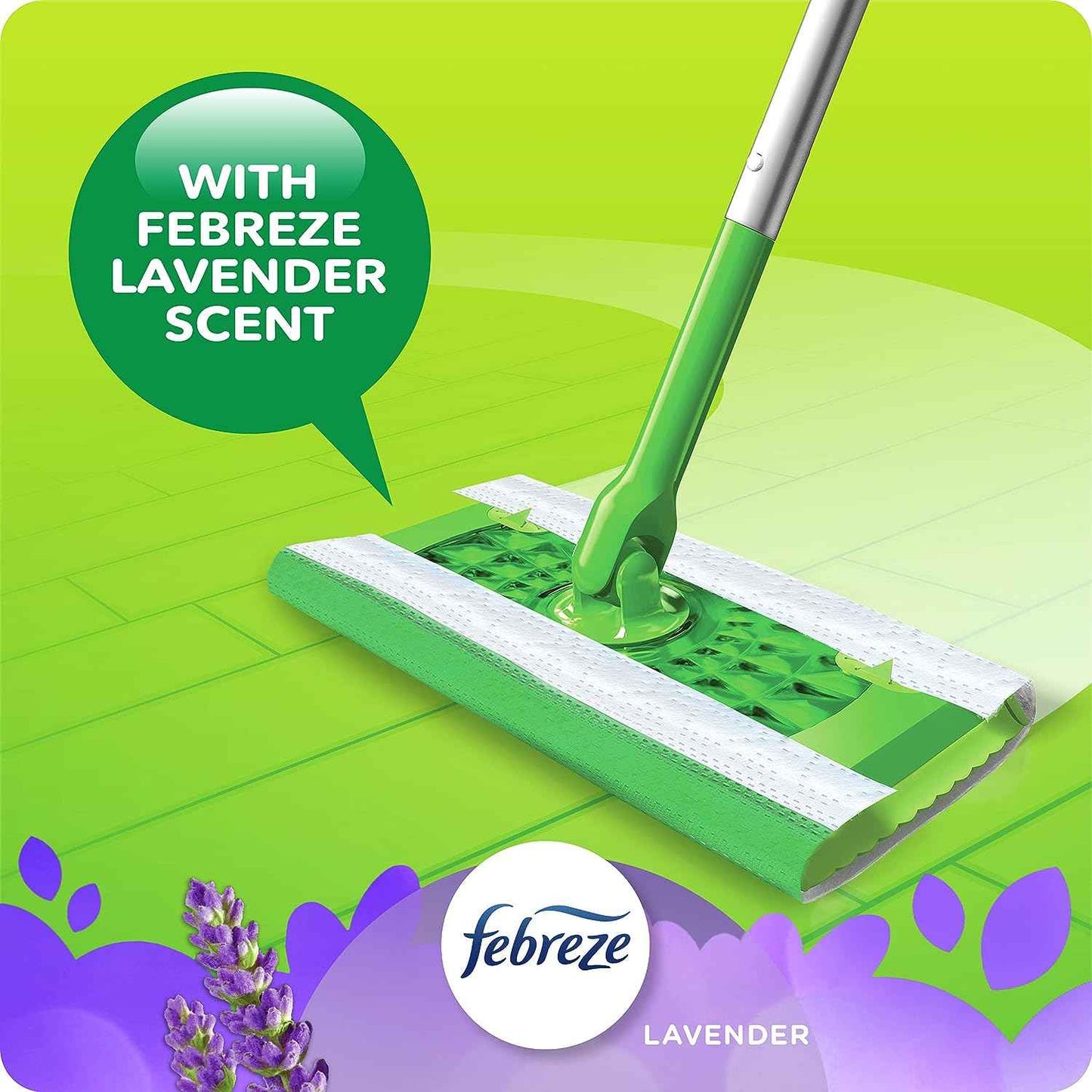 Swiffer Sweeper Lavender Mop Refills – Aromatherapy Floor Reset for the Bathroom and Bedroom Wind-Down, Febreze Scented Wet Cloths, 32 Count