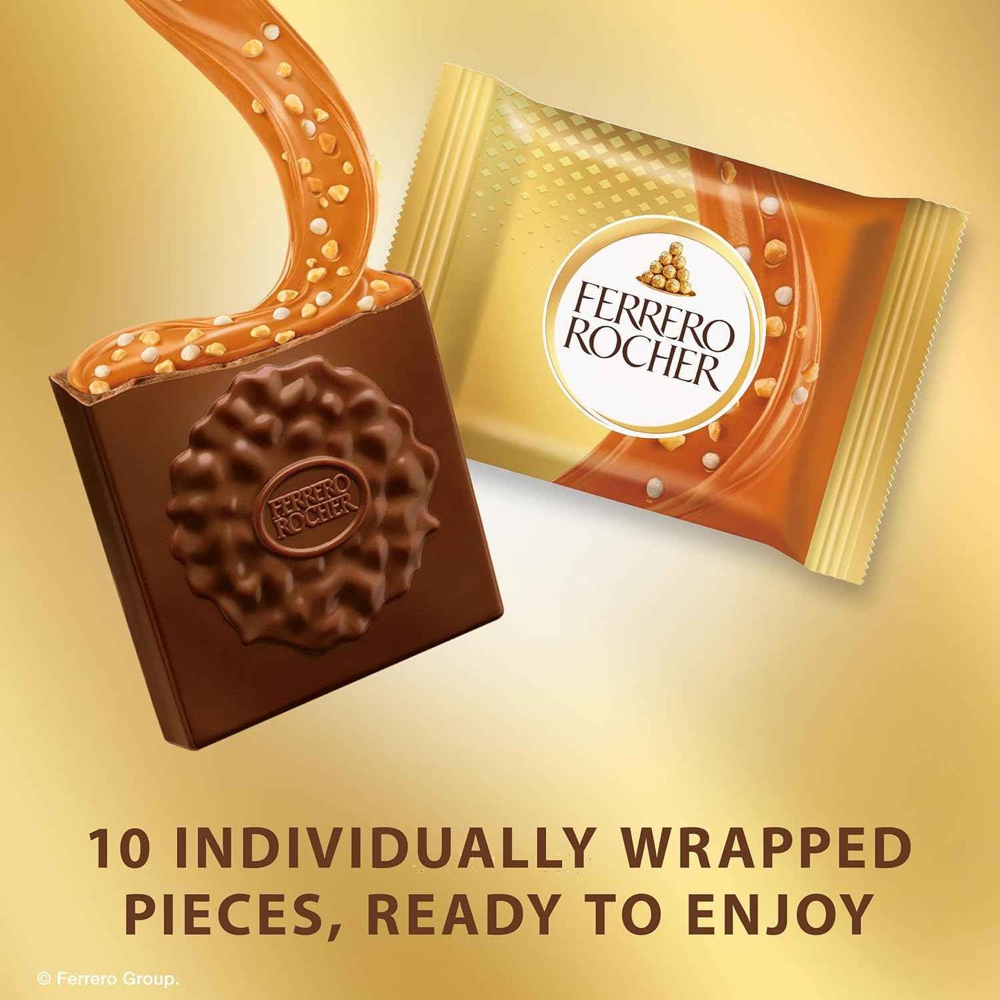 Ferrero Rocher Premium Caramel Hazelnut Chocolate Squares – Calm Wind-Down Snack for Quiet Nights and Cozy Reading Time, 3.7 oz