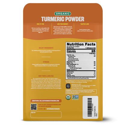 FGO Organic Turmeric Powder – Clean-Label Supplement Spice for Holistic Wellness Routines, Resealable 8oz Pouch