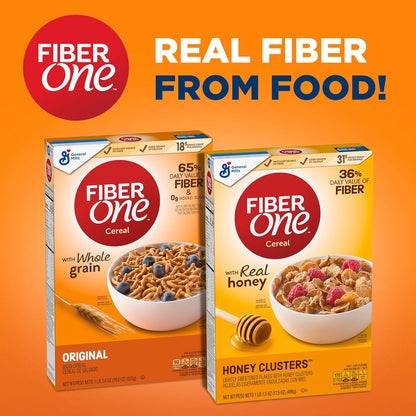 Fiber One Honey Clusters Cereal – Lunchbox and After-School Snack, Whole Grain Cereal Kids Actually Eat