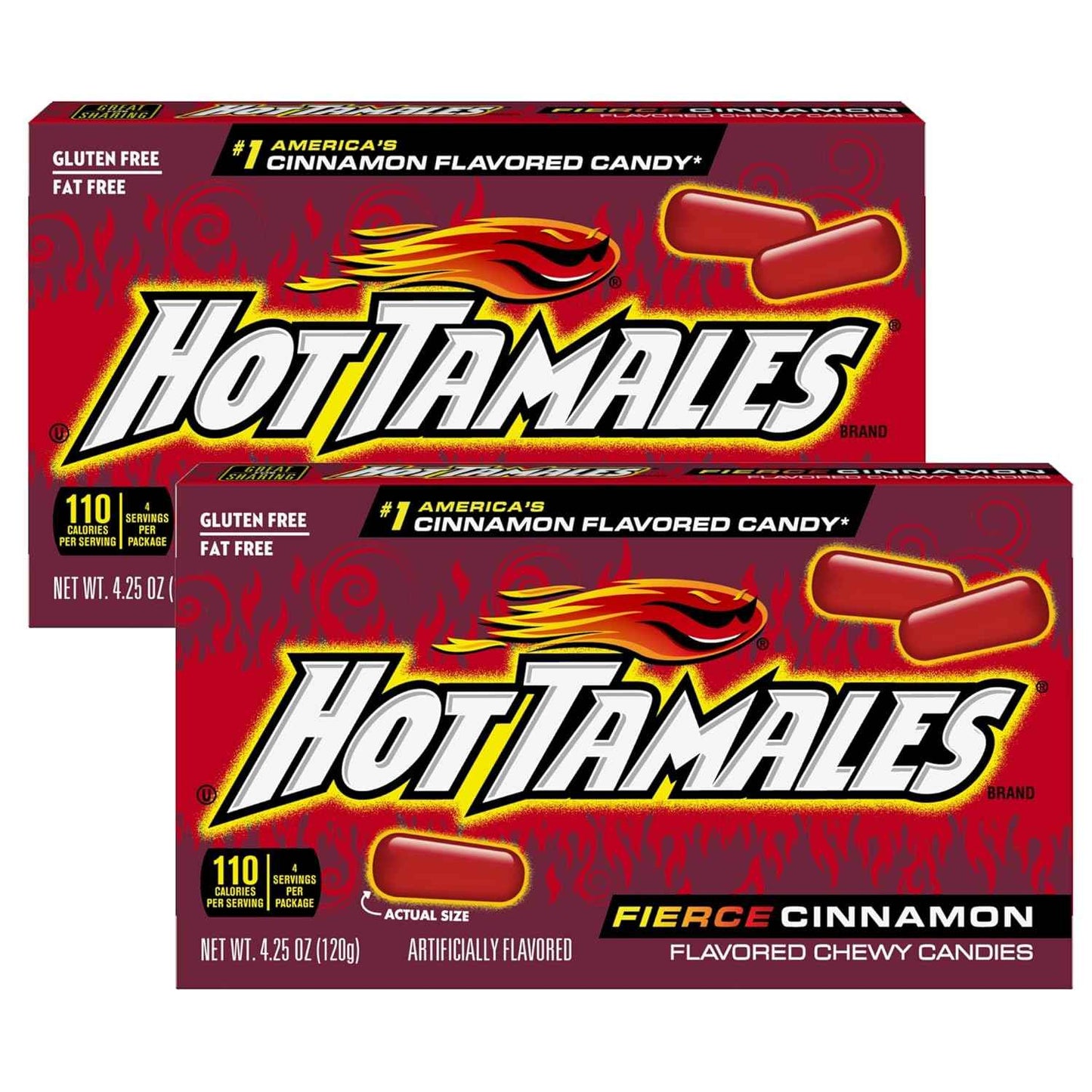 Hot Tamales Fierce Cinnamon Gummy Candy 2-Pack – Playdate and Lunchbox Treat for Kids Who Love Spicy Sweets, Theater Size 4.25oz Boxes