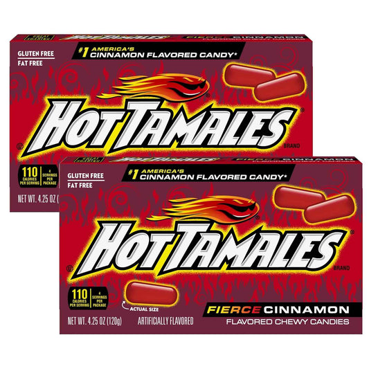 Hot Tamales Fierce Cinnamon Gummy Candy 2-Pack – Playdate and Lunchbox Treat for Kids Who Love Spicy Sweets, Theater Size 4.25oz Boxes