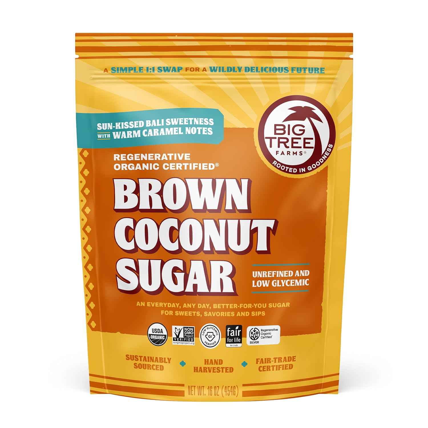 Big Tree Farms Organic Brown Coconut Sugar – Family-Friendly Sweetener for Kid Snack Time, 1 lb