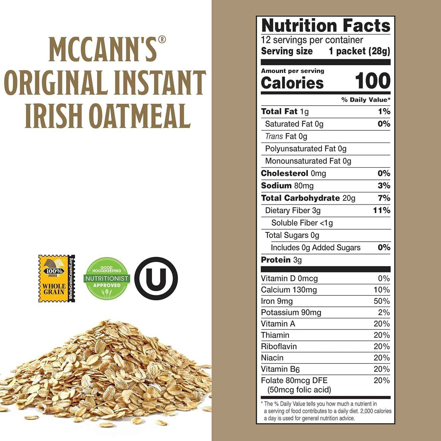 McCann's Instant Irish Oatmeal — Office Desk Breakfast Packets, 3-Minute Hot Water Prep