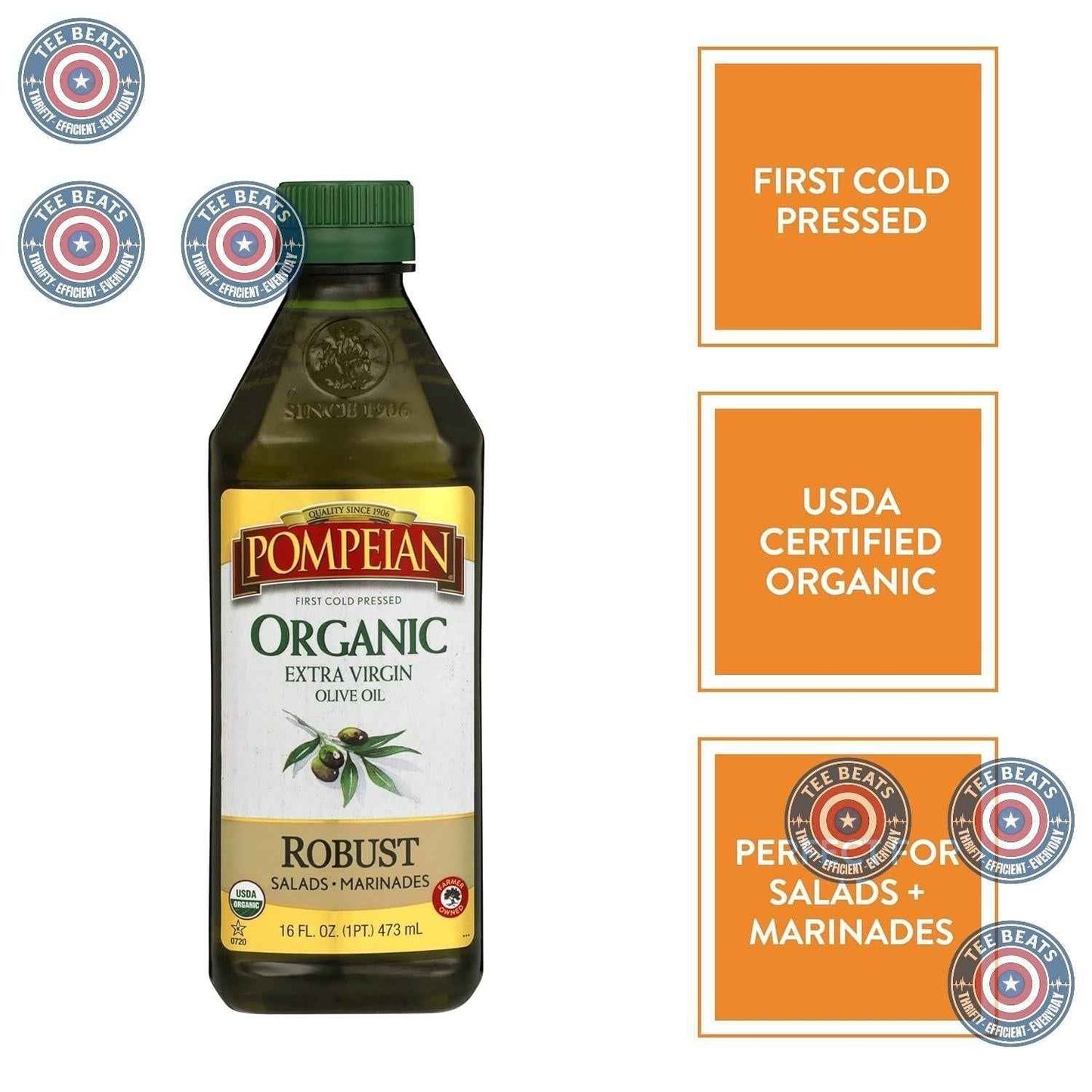 Pompeian USDA Organic Robust Extra Virgin Olive Oil – Thoughtful Housewarming Gift for New Homeowners, First Cold Pressed 16 Fl Oz